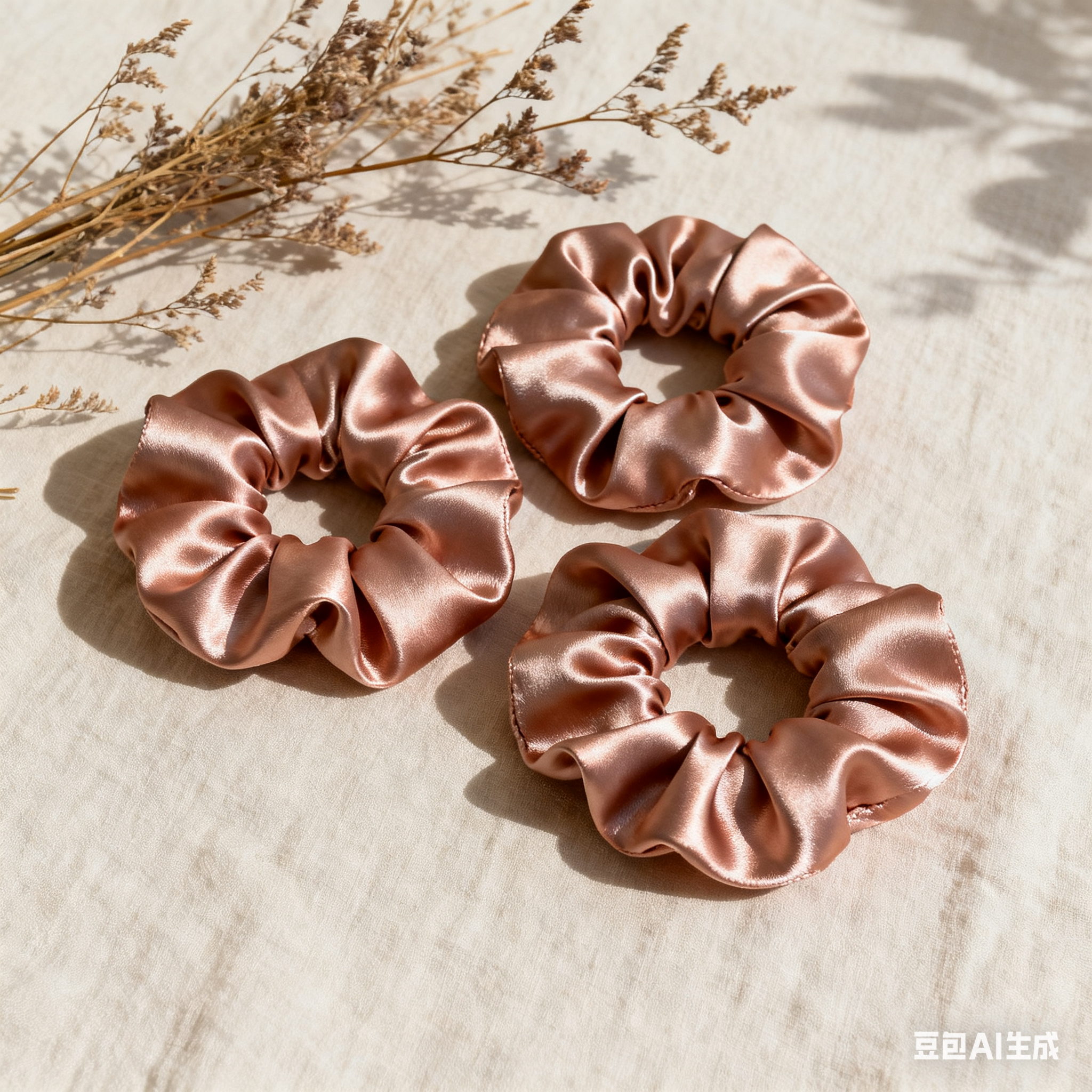 Radiance Rose Pure Silk Large Scrunchie【3 pcs】