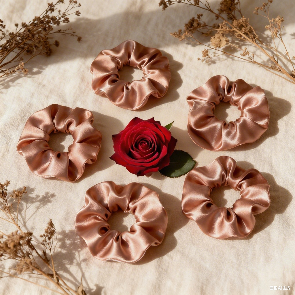 Radiance Rose Pure Silk Small Scrunchie【5 pcs】