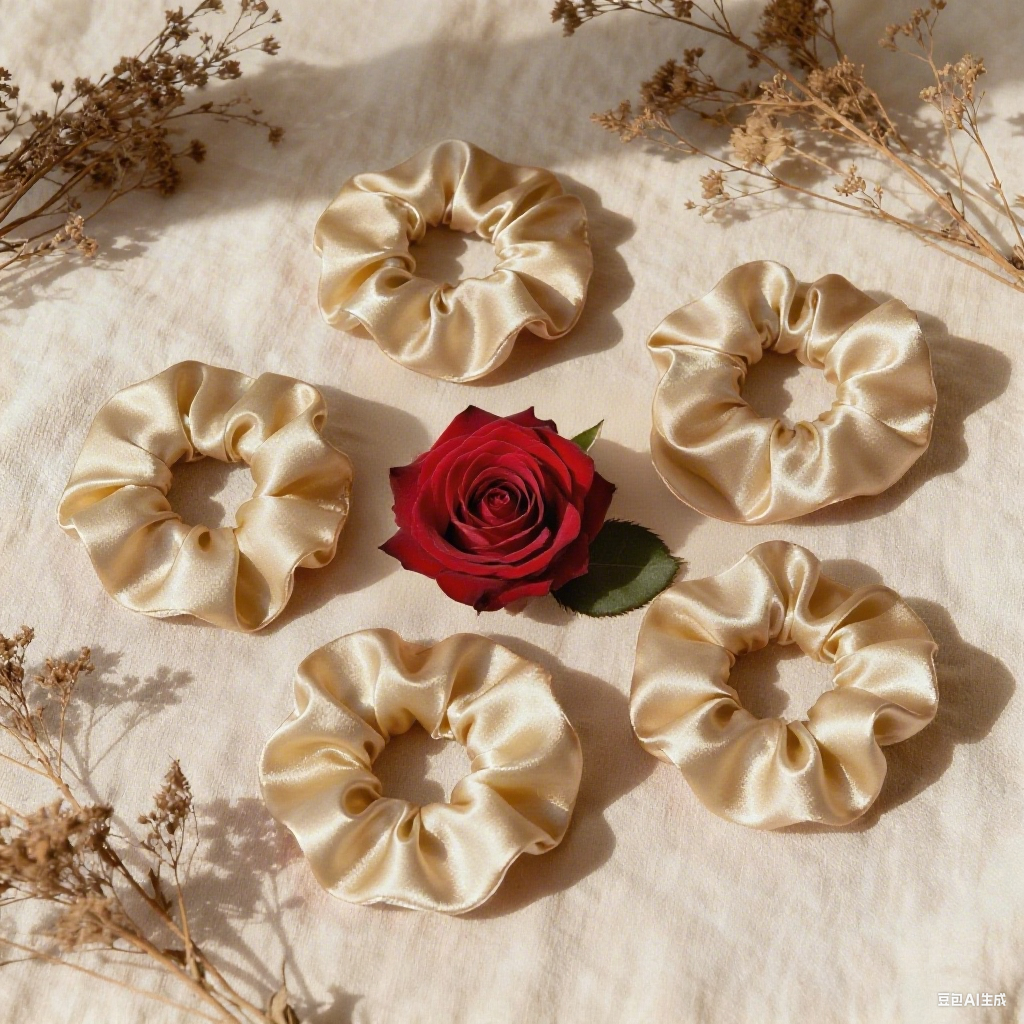 Elegant Gold Pure Silk Small Scrunchie【5 pcs】